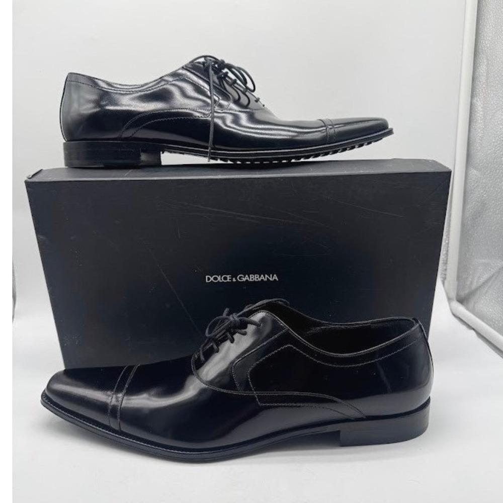 Dolce & Gabbana Mens Leather Cap Toe Oxford Black IT 10 US 11 CA2153 New Box